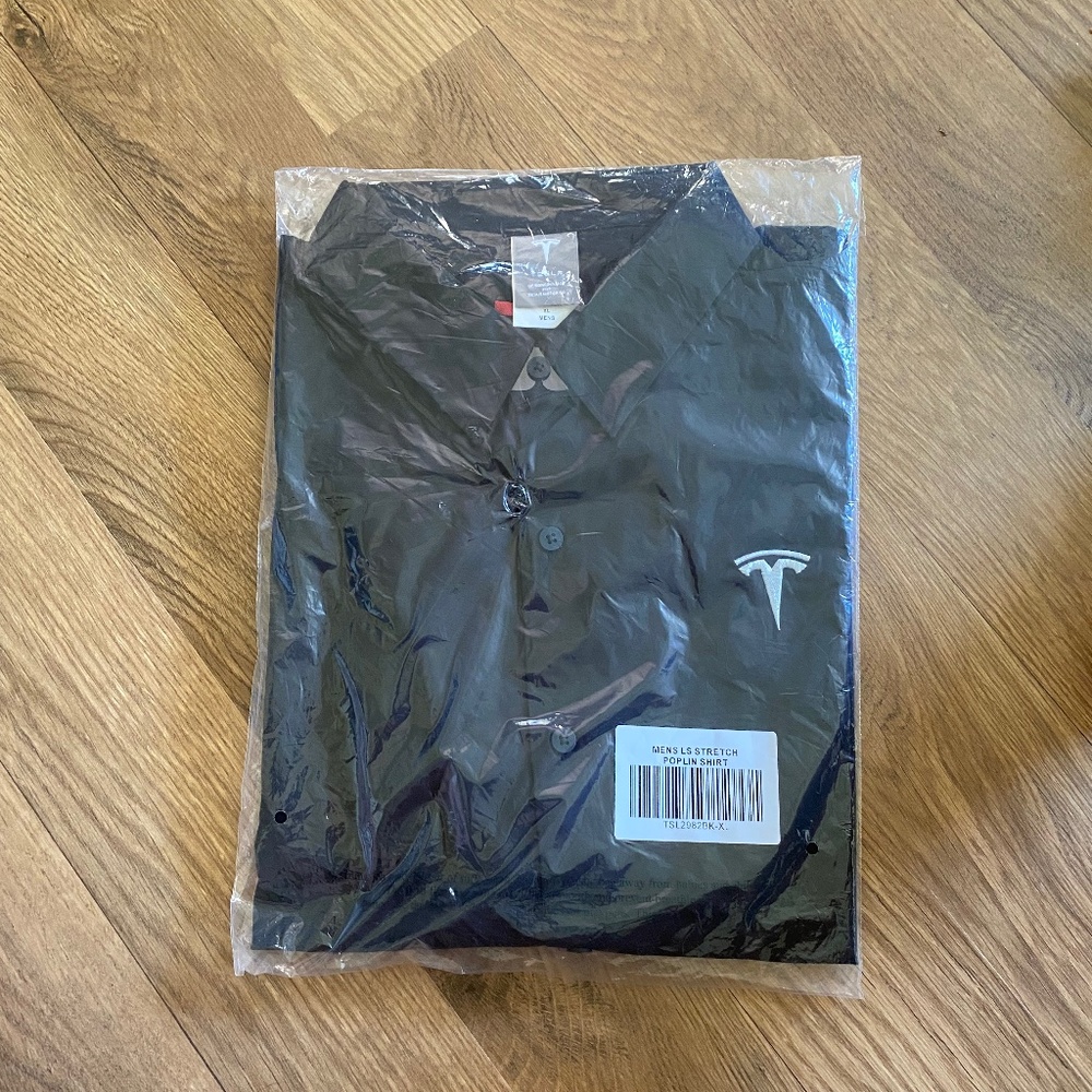 Tesla Logo Poplin Button Down Shirt Long Sleeve Mens XL Black